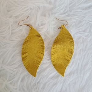 Riah fashion yellow boho leather leaf earrings new